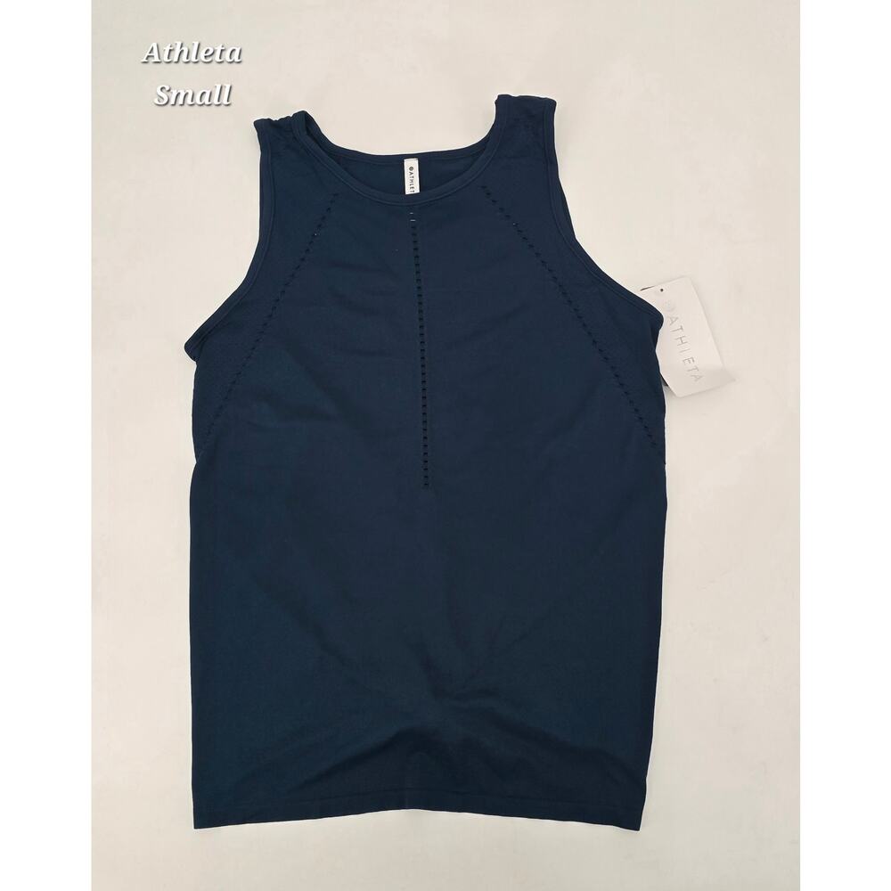 Athleta Foothill Tank Blue Seamless Perforated S Athleisure Minimalist